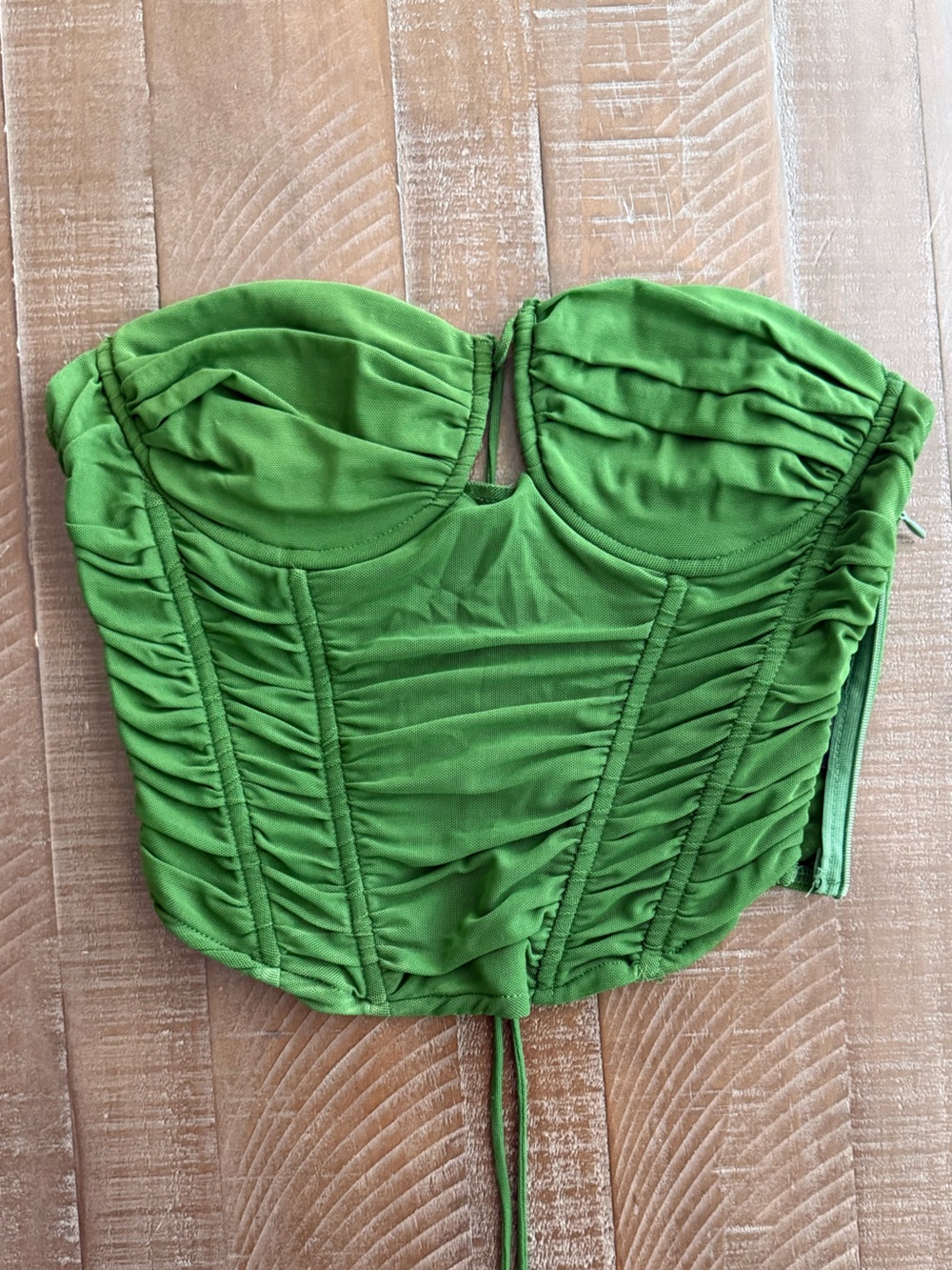 Fashion Nova Green Ruched Strapless Crop Top